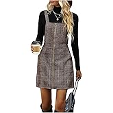 Floerns Women's Casual Tartan Print Zip Up Sleeveless Pinafore Overall Dress