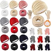 Ramede 27 Pcs Winter Warm Set Colorful Knitted Beanie Hat Infinity Scarf Touch Screen Gloves Cable Knit Hat for Women Men