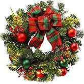 Yinns 20 Inch Christmas Wreath for Front Door Artificial Christmas Wreath Decorated with Berries Indoor Outdoor Window Fireplace Christmas Decor