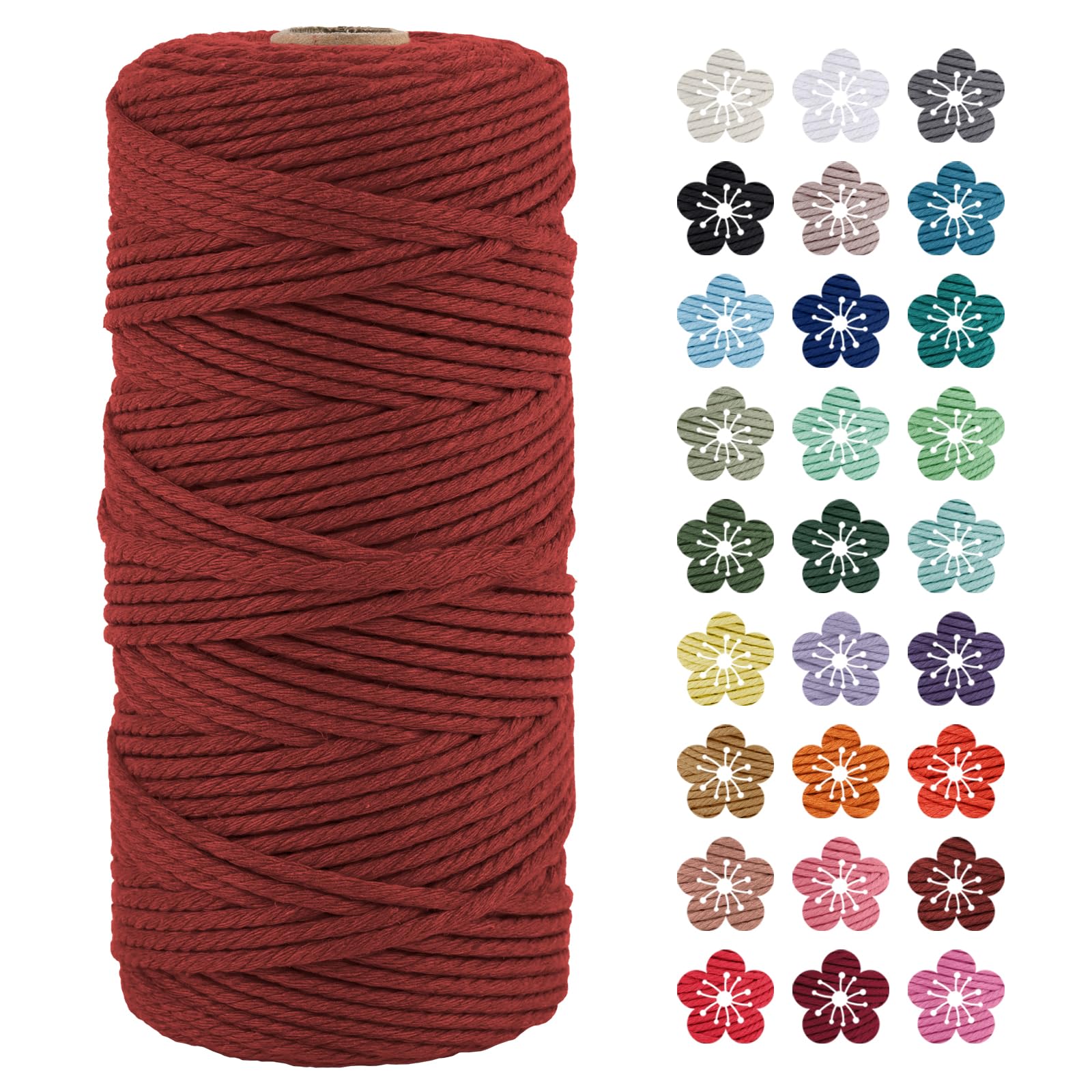 LEREATI Macrame Cord 3mm x 100m, Thick Macrame Rope Natural Cotton Rope Craft String, 4 Strand Twisted Cotton Cord Yarn for DIY Plant Hanger, Wall Hanging, Christmas Decoration (Coral red)