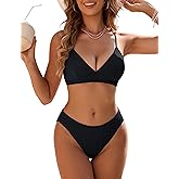 Blooming Jelly Women Sexy V Neck Triangle Bikini Sets Cheeky High Cut Two Piece Swimsuit Spaghetti Straps Bathing Suit