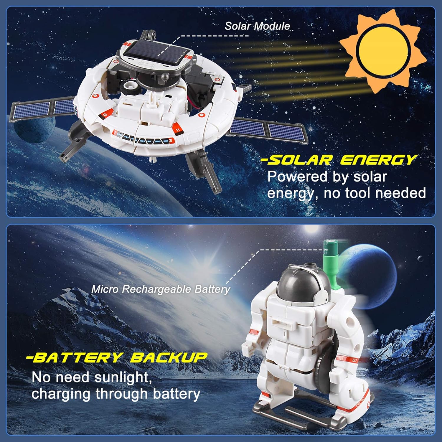 STEM Toys 6-in-1 Solar Robot Kits Space Toys DIY Building Set Science Experiment Kit Engineer Building Activities for Kids Learning & Education Toys Powered by The Sun (200 Pieces): Toys & Games