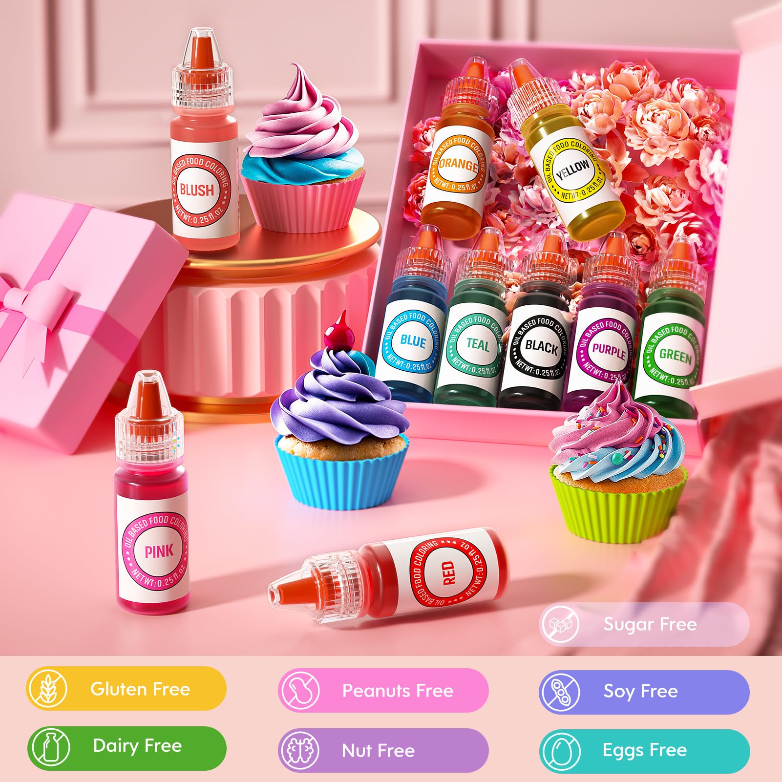 Oil Based Food Coloring for Chocolate 10 Colors Edible Food Dye for Sugar Candy Melts Oil Frosting Icing Dye for Backing Cookies Fondant Food Color for Cake Decorating - 0.25 Fl. Oz/Bottles