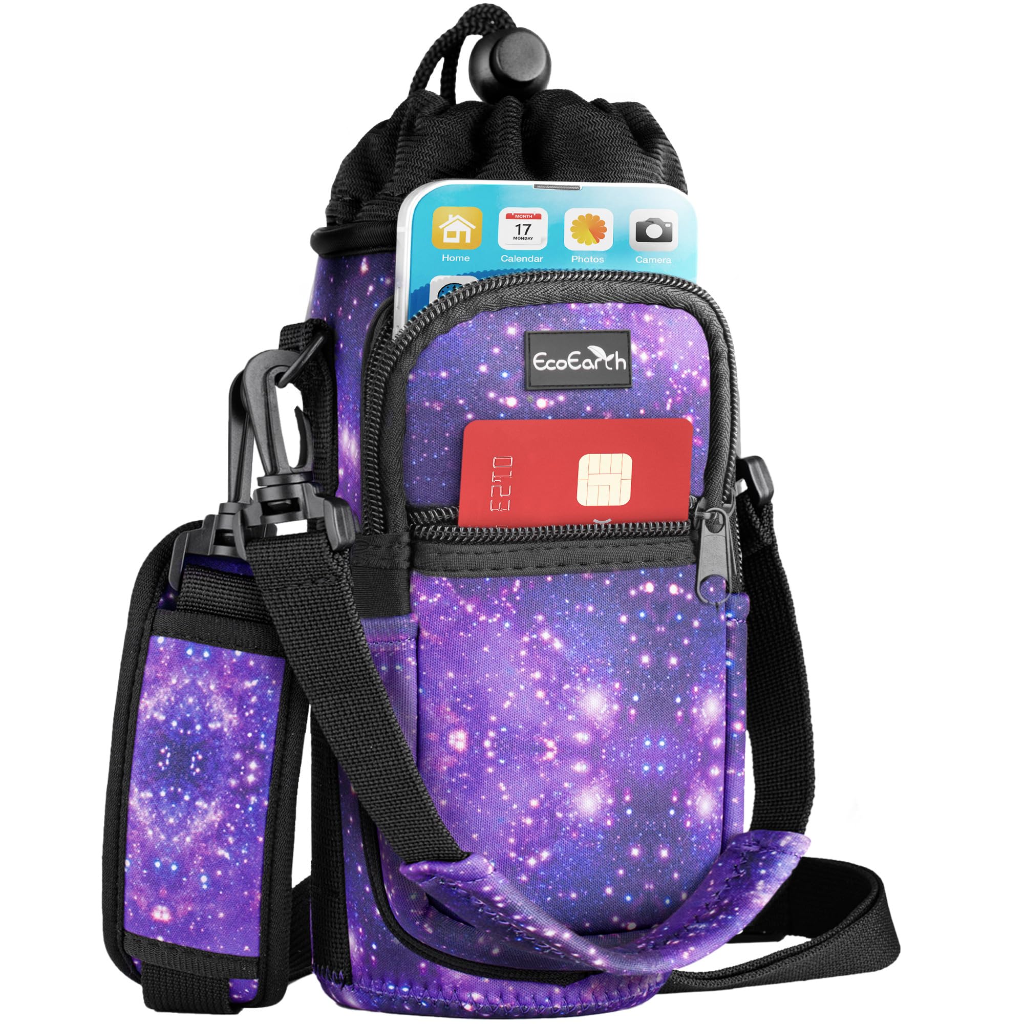 EcoEarth - Water Bottle Holder with Strap - Water Bottle Carrier Bag for Hiking - Crossbody Hydration Pouch with Phone Holder