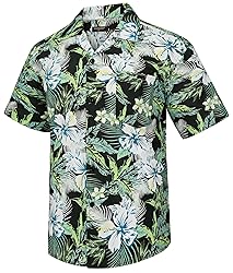 Mens Hawaiian Shirts Cotton Short Sleeve Button