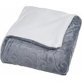 Lavish Home Floral Etched Fleece Blanket with Sherpa-K-Grey