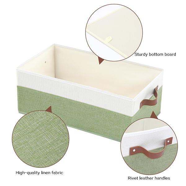 3 PACK LARGE CAPACITY STORAGE BINS CLOSET ORGANIZER FOR SHELVES, FABRIC CLOSET STORAGE BASKETS BOXES WITH LEATHER HANDLES FOR ORGANIZING CLOTHES, SHEETS, JEANS, TOYS, BOOKS (GREEN)