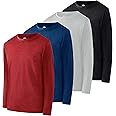 Real Essentials 4 Pack: Boys Youth Dry-Fit Moisture Wicking Active Athletic Performance Long-Sleeve T-Shirt