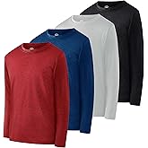 Real Essentials 4 Pack: Boys Youth Dry-Fit Moisture Wicking Active Athletic Performance Long-Sleeve T-Shirt