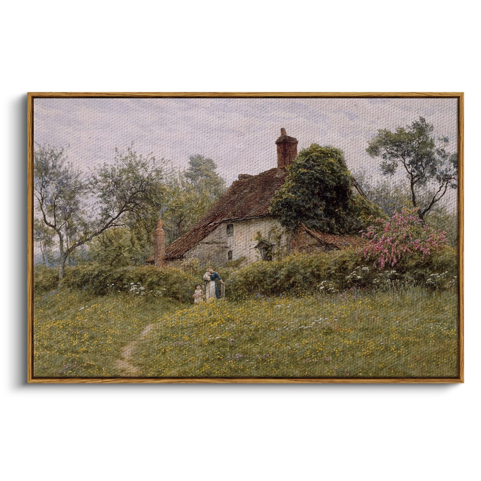 Photo 1 of InSimSea Framed Canvas Wall Art Vintage Decor, Old Cottages Countryside Large Canvas Wall Art, Rustic Farmhouse Hanging Wall Decor for Bedroom Living Room Bathroom, 24"x36"