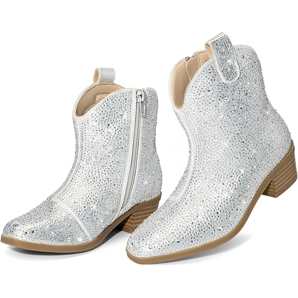 Amazon.com | MissHeel Rhinestone Booties for Women Sparkle Ankle Boots with  Diamontes Cowboy-Boots Silver Short Cowgirl Boot Studded Western-Boot Size  5 | Knee-High