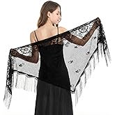 Qulkws Black Lace Shawl Ladies Triangle Lace Shawls and Wraps with Tassels for Evening Party Wedding