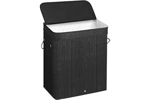 SONGMICS Laundry Hamper with Lid, Bamboo Laundry Basket, Removable Machine Washable Laundry Basket, with Handles, 26.4-Gallons, for Laundry Room, Bedroom, Bathroom, Ink Black ULCB63H