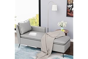 Awonde Chaise Lounge Indoor, 57" Long Upholstered Chaise Lounge Chair for Living Room Bedroom Office Chaise Lounge Sofa Recliner Sleeper Chair Grey (Left Armrest)