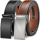 MILORDE Men's 2Pack Ratchet Belt, Handmade, 100% Cow Leather, Fashion & Classic Designs for Work Business and Casual