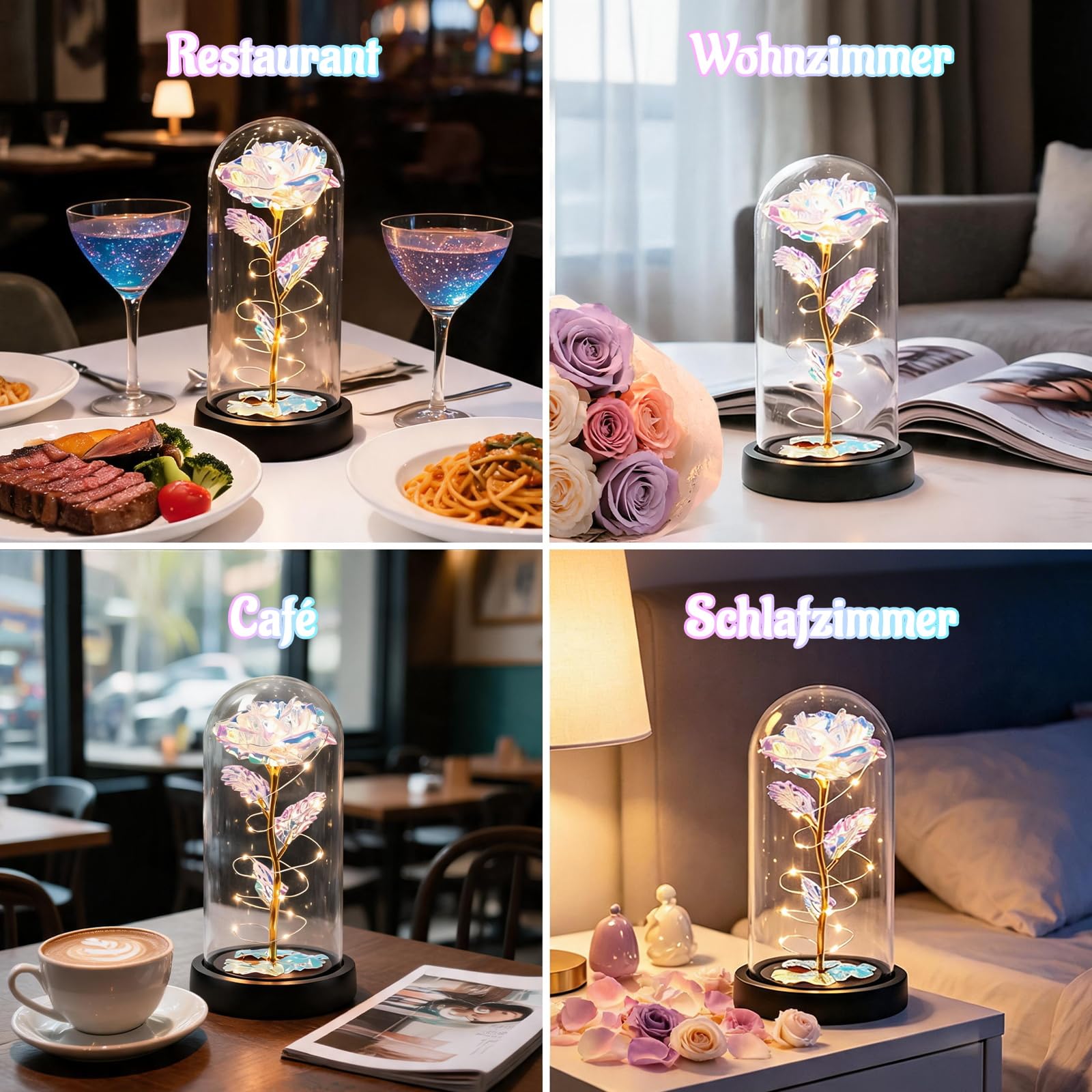 Morofme Galaxy Infinity Rose mit LED Licht, Ewige Rose Acrylhaube Stoßfest, Die Schöne und die Biest Rose, Künstliche Rosen für Frau Geschenke, Geburtstag, Jubiläum,Wohnen Schlafzimmer Büro Dekor 7