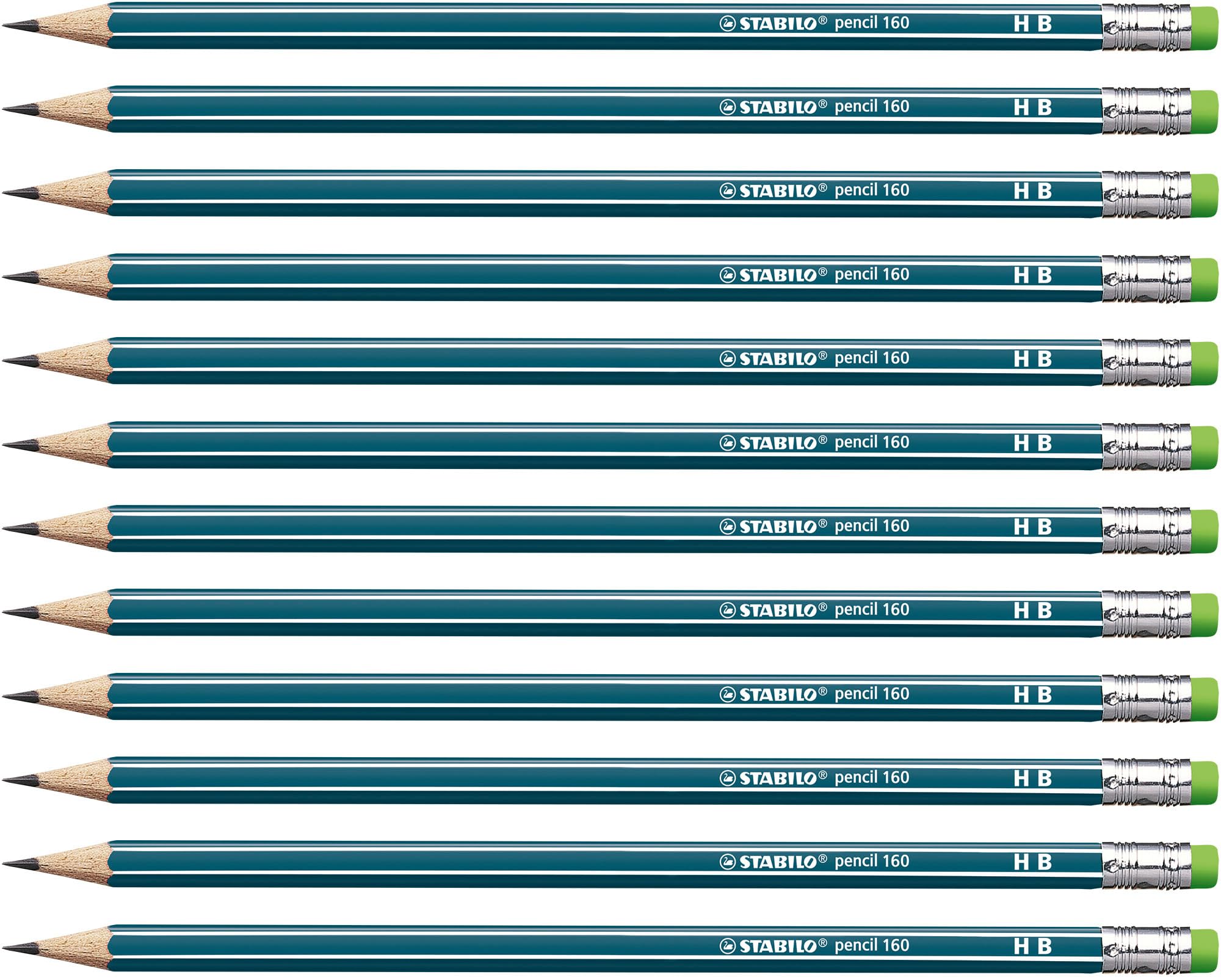 STABILO pencil 160 - Hexagonal Graphite Pencil with Eraser - Pack of 12 - Petrol - Degree HB