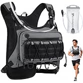BECOJADDE Running Vest for Men with 2L Water Bladder Tactical Hydration Backpack Adjustable Lightweight Chest Pack for Marathon Hunting Cycling