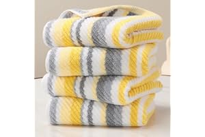 VOOVA & MOVAS Quick Dry Hand Towels for Bathroom, 4 Pack 16"x27" - 100% Cotton | Soft | Absorbent | Lightweight, Striped Hand Towels Decorative Set, Luxury Towel Set for Showering & Guset, Yellow and Gray Stripe