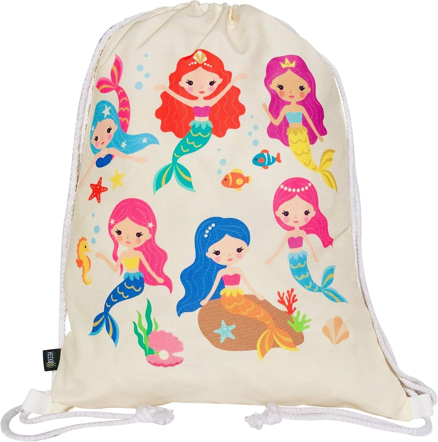HECKBO Girls Mermaid Gym Bag, 40 x 32 cm, Printed on Both Sides and Machine Washable, Suitable for Sports School, Leisure