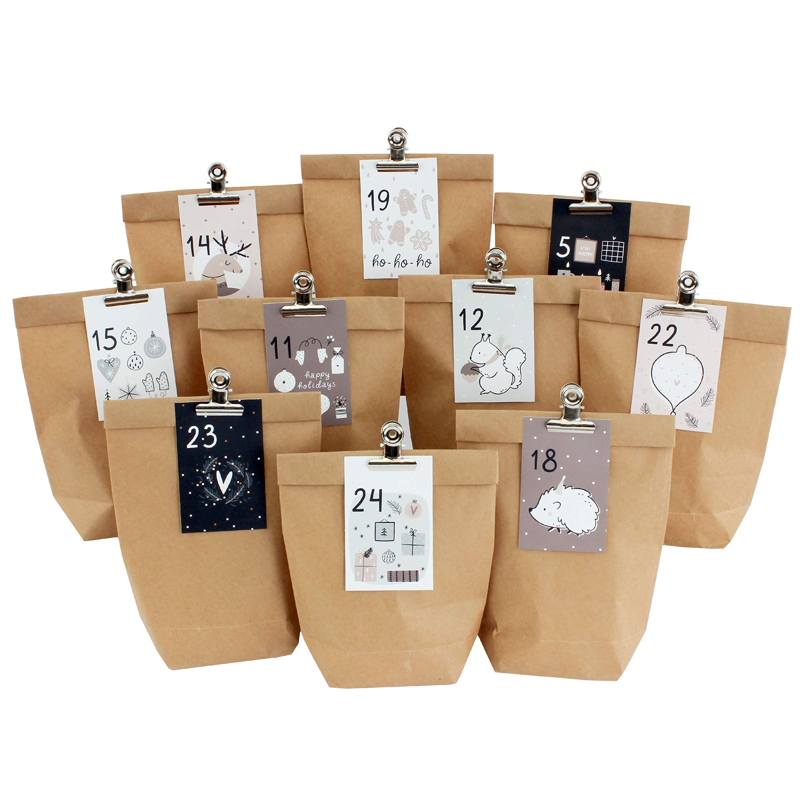 Advent Calendar - 24 Gift Bags and 24 Business Cards with Numbers and Metal Clips - Pink-Blue - DIY - Christmas