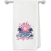 JMICPTUB Coastal Beach Kitchen Towels, Tropical Palm Tree Nautical Dish Tea Towels, Watercolor Sunrise Sunset Ocean Decorative Hand Towel for Kitchen Bathroom, 16x24 Inch