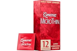 Kimono MicroThin Condoms Pack of 12 - Premium Lubricated Natural Latex Condoms, Thinnest, Vegan-Friendly, No Latex Odor - Thi