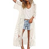 CHICGAL Womens Swimsuit Coverup Lace Bathing Suit Cover Up Beach Kimonos Long Cardigan Open Front Swimwear
