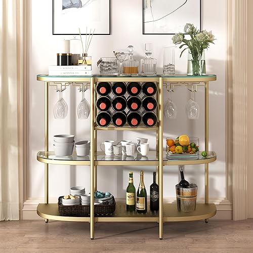 O&K FURNITURE Home Bar Table with Wine Racks, Tier Wine Bar