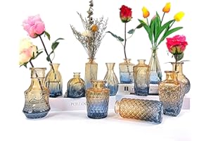 FCCABIN 30 PCS Cute Glass Bud Vases for Flowers, Amazing Mixing Bule &Yellow Small Glass Bud Vases in Bulk Vintage Bud Vases Perfect for Centerpieces Rustic Wedding Office Home Party Decor