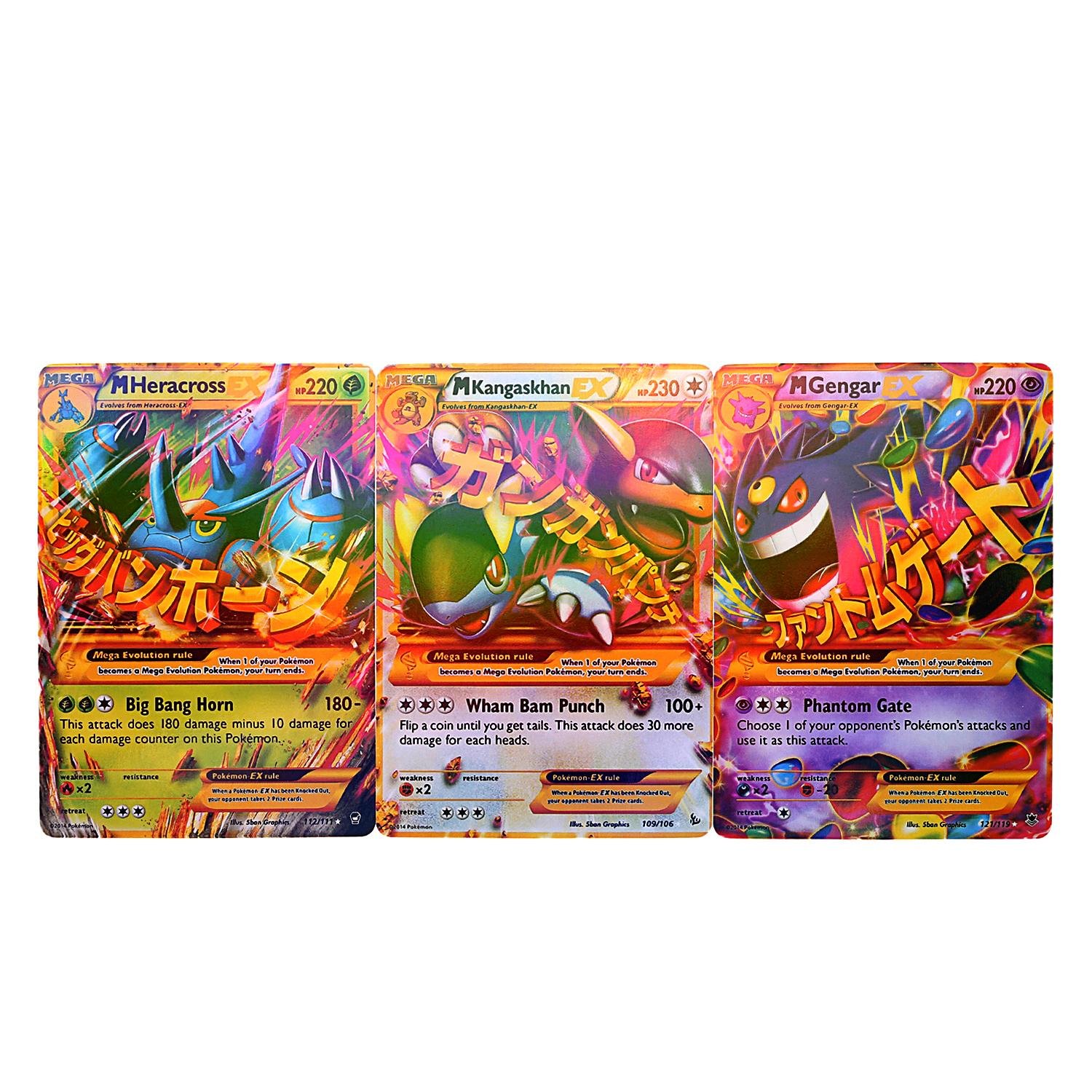 Chiak 18pcs EX Card Set MEGA Poke Cards Charizard Blastoise Venusaur Plush Interactive Toy Hammering Pounding Toys (18 Pcs)