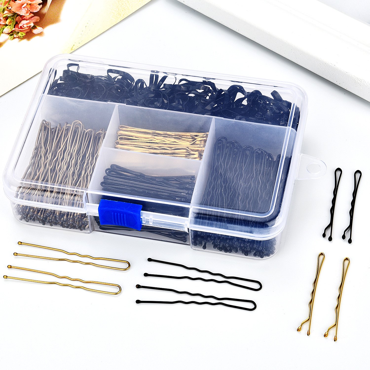 200 Stück Haarspangen und U Haarnadel und 100 Stück Haargummi mit 200 Stück Haarspangen und U Haarnadel und 100 Stück Haargummi mit Aufbewahrungsbox für Mädchen und Frauen Gold und Schwarz Amazon Beauty