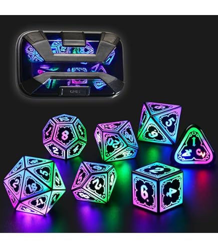 7 dés DND - Ensemble de dés pour Donjons et Dragons, dés polyédriques rechargeables avec boîte de charge, dés LED amusants (Noël 3 couleurs