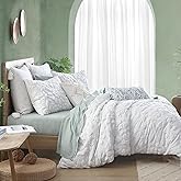 Peri Home 100% Cotton 3-Piece Duvet Cover and Sham Set, King, White Chenille Laurel