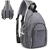 SUIKIHUM Crossbody Sling Bag with Water Bottle Holder, 8.3" Convertible Small Backpack Anti Theft Daypack, Chest Fanny Pack for Men Women, Grey