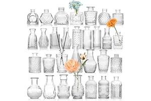 STARSIDE Set of 30 Clear Glass Bud Vase in Bulk,Small Vintage Bud Vase,for Centerpieces,Rustic Wedding Decorations,Home Table Flower Décor