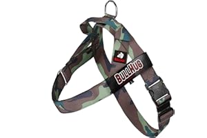 BULLHUG Adjustable Dog Harness – No Pull, No Choke – for English Bulldogs, French Bulldogs, Pugs & Broad-Chested Breeds – Easy, Safe Walks (Army, Medium)