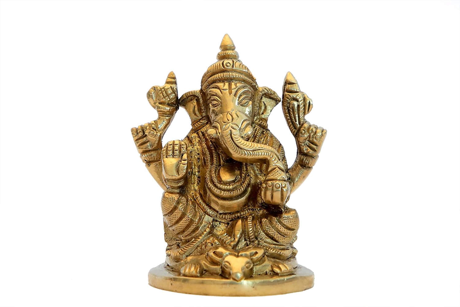 BHARAT HAAT Brass Handicrafts Ganesh Sitting on Rat Ganesha Bhagwan Idol Ganpati Murti Metal Statue for Home Office Entrance Decor Pooja Best for Gift (3 inch, Yellow) BH07136
