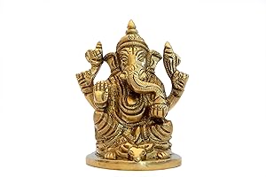BHARAT HAAT Brass Handicrafts Ganesh Sitting on Rat Ganesha Bhagwan Idol Ganpati Murti Metal Statue for Home Office Entrance Decor Pooja Best for Gift (3 inch, Yellow) BH07136