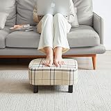 YMYNY 42cm Footstool Rectangle Ottoman with Wooden Legs Linen Fabric view 2