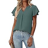 Womens Spring Tops Summer Dressy Casual Cute V Neck Ruffle Sleeve Blouses Flowy Shirts