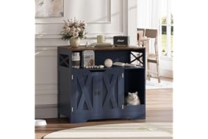 ZYKZYK Cat Litter Box Enclosure Tall Hidden Litter Box Furniture Cat House Wooden Cat Washroom Cabinet 2-in-1 Farmhouse Design,Blue Walnut