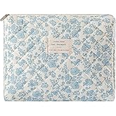 uekeboag Quilted Cotton Makeup Bag,Coquette Quilted Toiletry Bag for Women and Girls,Floral Coquette Pouch,Cute Kawaii Travel Cosmetic Bags(05Light Blue Flower)