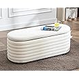 DM Furniture Storage Teddy Ottoman Bench Upholstered Fabric Storage Bench End of Bed Stool with Safety Hinge for Bedroom, Living Room, Entryway, Closet(44.5-inch, White)