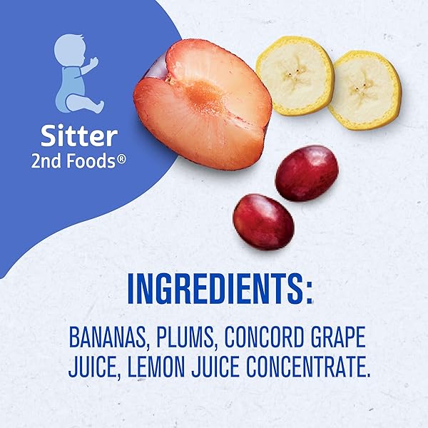 GERBER STAGE 2 BABY FOOD, BANANA PLUM GRAPE PUREE TUBS, NO ARTIFICIAL COLORS OR FLAVORS, BABY PUREE, 2-PACK