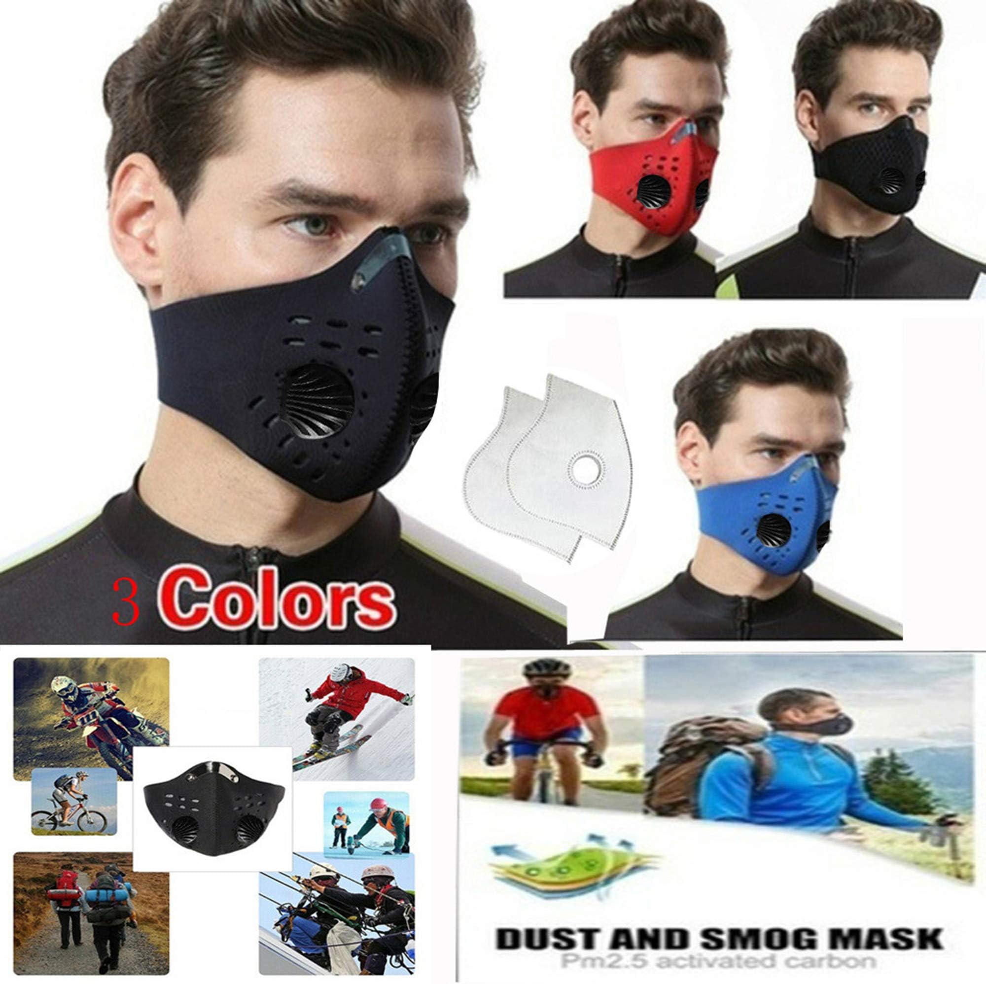 Flyalone⭐ Dust Mask - Anti Air Pollution Smoke Mask - Washable Reusable Face Mask, Adjustable PM2.5 Air Filter Mask,Respirator Washable Dust Pollution Mask with 2 Activated Carbon Filters (Blue)