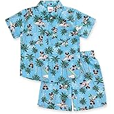 Disney Mickey Mouse Minnie Mouse Hawaiian Button Down Shirt and Shorts Outfit Set Toddler to Big Kid Sizes (2T - 14-16)