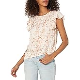 DKNY Womens Flutter Sleeve Top Woven Front Knit Back Top