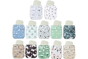 12 KaWaii Baby One Size Printed Snap Pocket Cloth Diapers with 12 One Size Premium 5-Layer Bamboo Inserts, Washable, Reusable