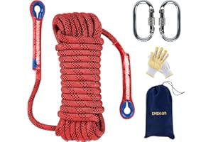 EMEKIAN Indoor Outdoor Climbing Rope, Static Rock Climbing Rope for Escape Rope, Ice Climbing Equipment, Fire Safety Rescue Rope, with Non Slip Gloves